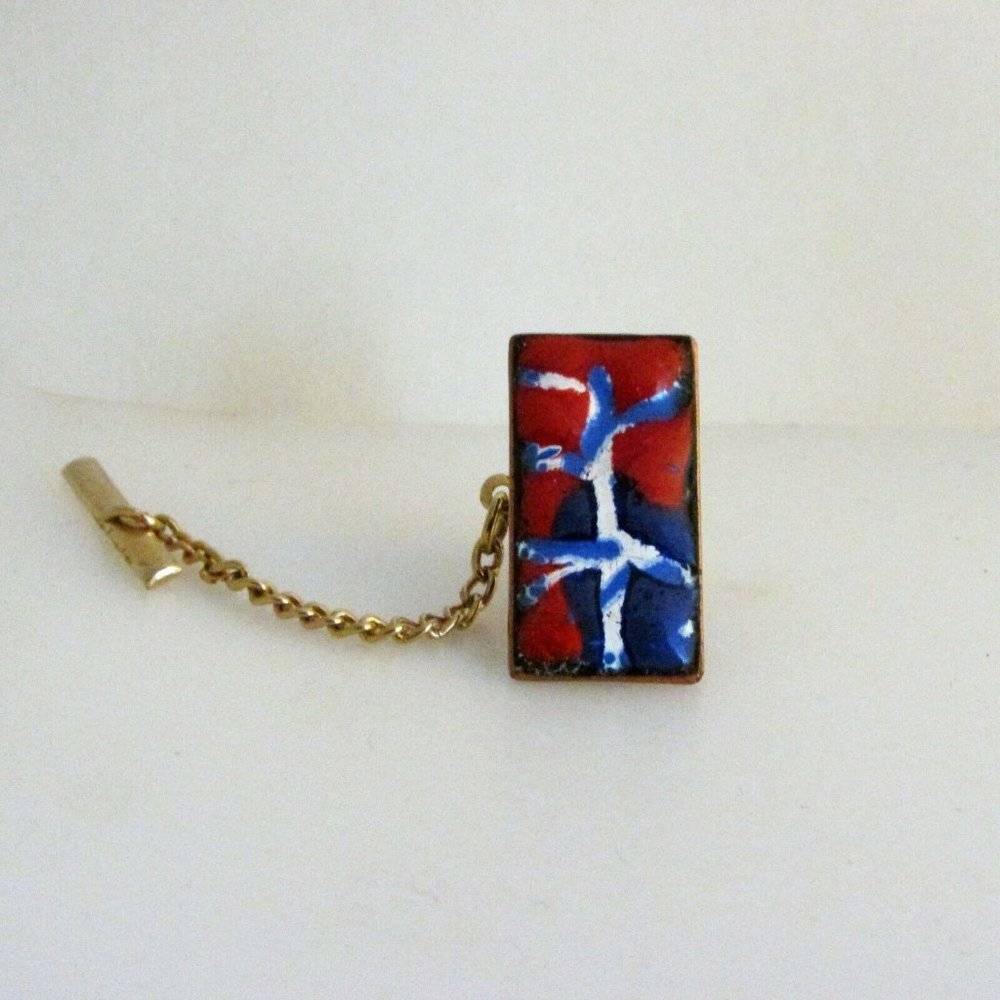 Vintage Tie Tack Pin Enamel on Copper Artisan Created Bohemian Unique OOAK Boho